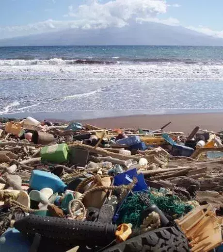 A beach in Hawaii covered in rubbish