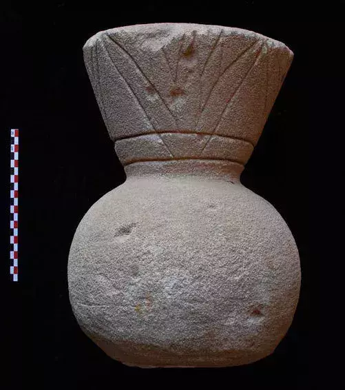 This stone adorned the tops of the pyramids found in Sudan. It is engraved with a motif representing a lotus flower