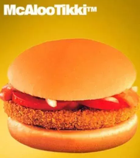 McAloo Tikka Burger (India): a patty made from potatoes and chick peas
