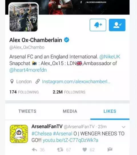 Oxlade Chamberlain - Arsenal coach Arsène Wenger was asked to leave by the club's supporters. On Twitter, Chamberlain liked one of these tweets calling for the departure of his coach ...